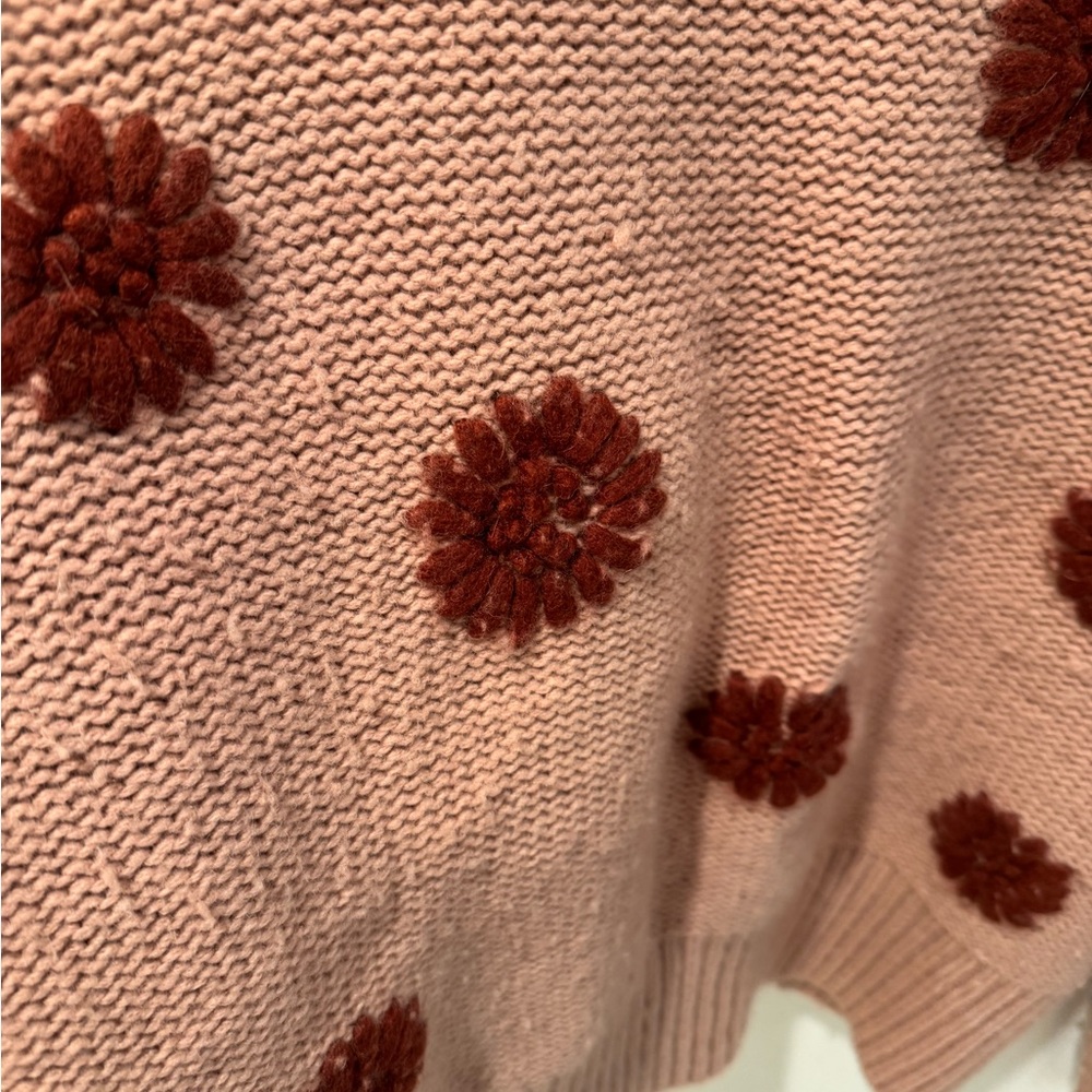 Madewell Pink and Red Crew Neck Sweater with Pom-Pom Details - Picture 5 of 7